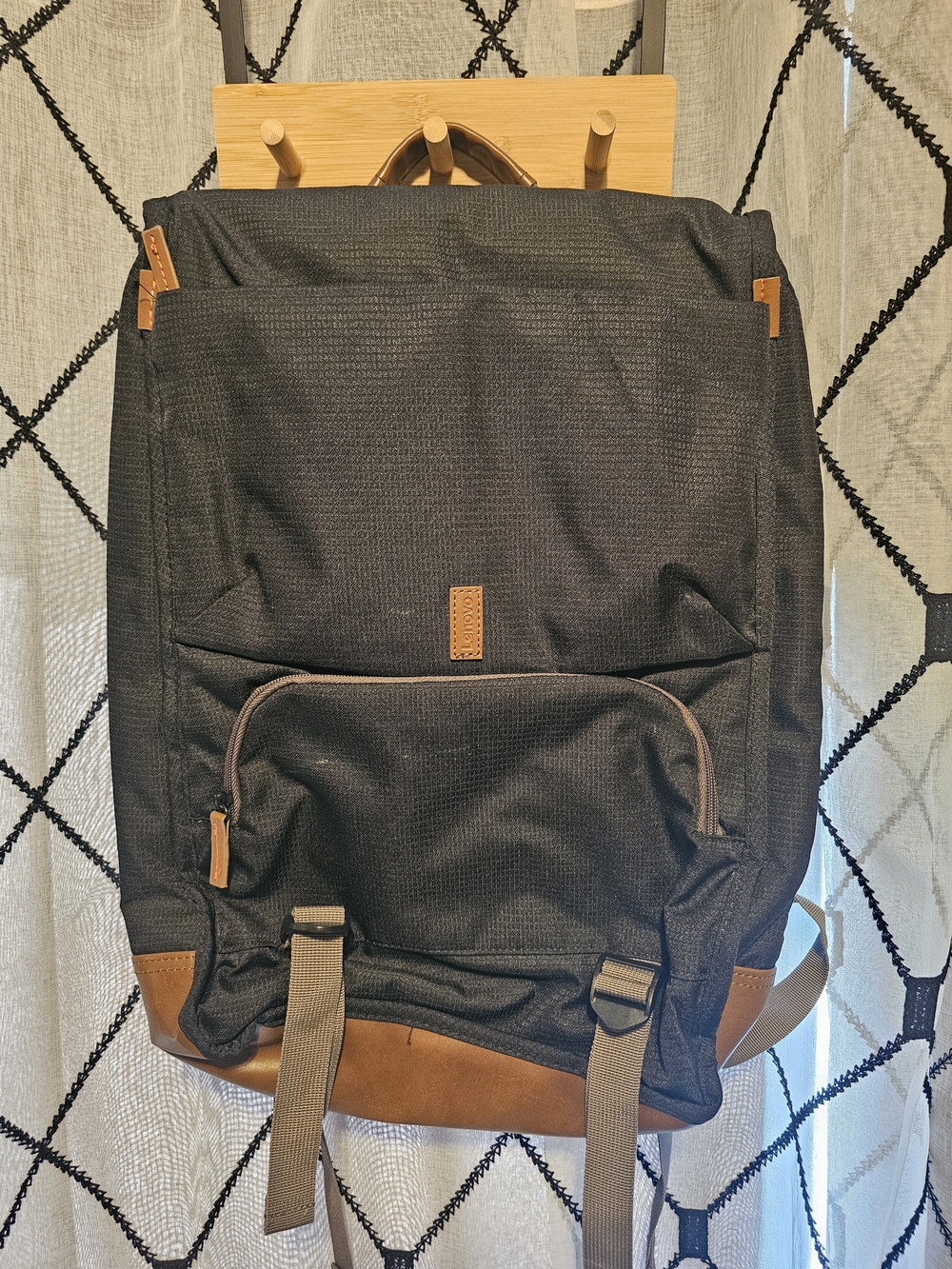 Lenovo Black Canvas Backpack with Brown "leather" Accents